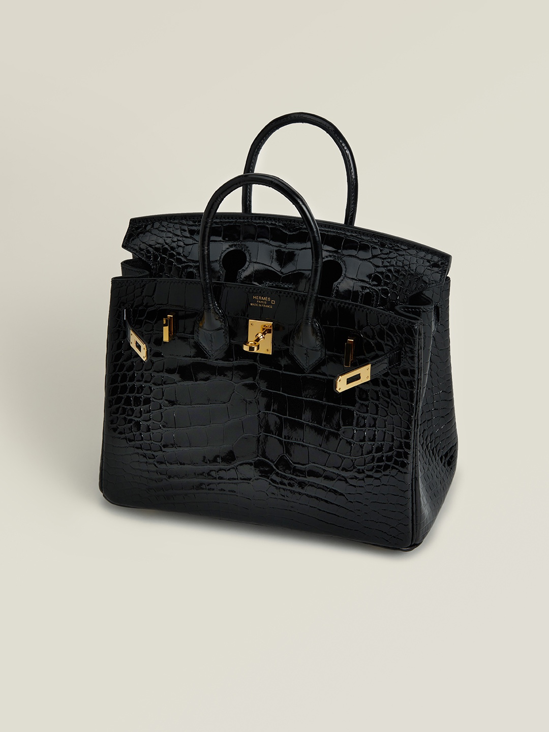 Hermes Birkin 25CM Handmade Bag In Black Crocodile Niloticus Shiny Skin